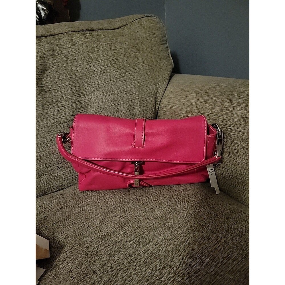 New Tess Loriani Milano Hot Pink Baguette Style Leather Purse Handbag Italy NWT
